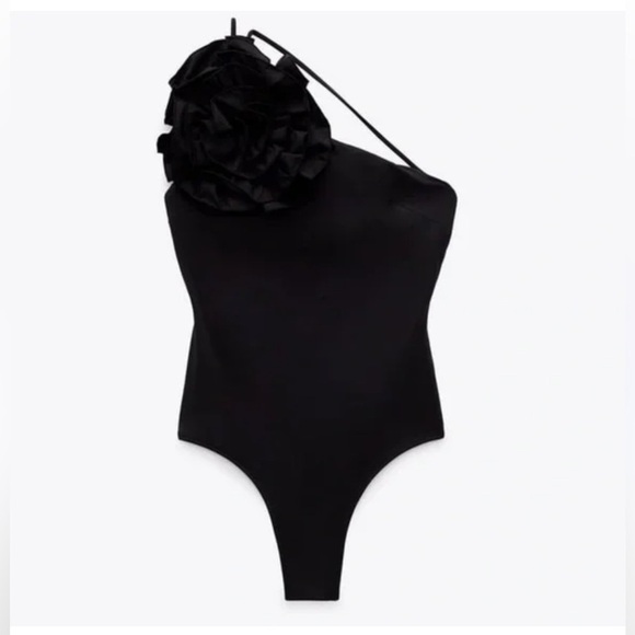 Black One-Piece Swimsuit with Floral Accent - Picture 1 of 7
